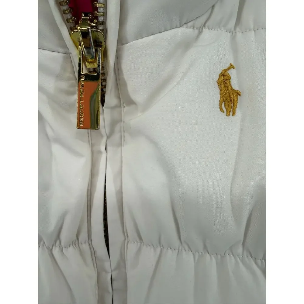 Ralph Lauren Baby Girl Reversible Puffer Vest 18M White Pink Down Filled Polo